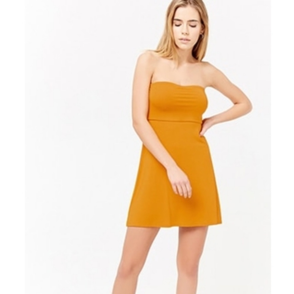 Forever 21 Mustard Yellow Flare Strapless